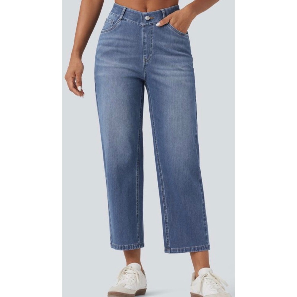 Halara Flex High Waisted V-Shaped Casual 7/8 Baggy Jeans with Pockets NWT sz S